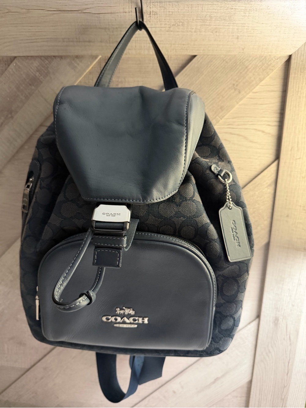 Coach women’s Blue Leather & Signature Canvas Backpack